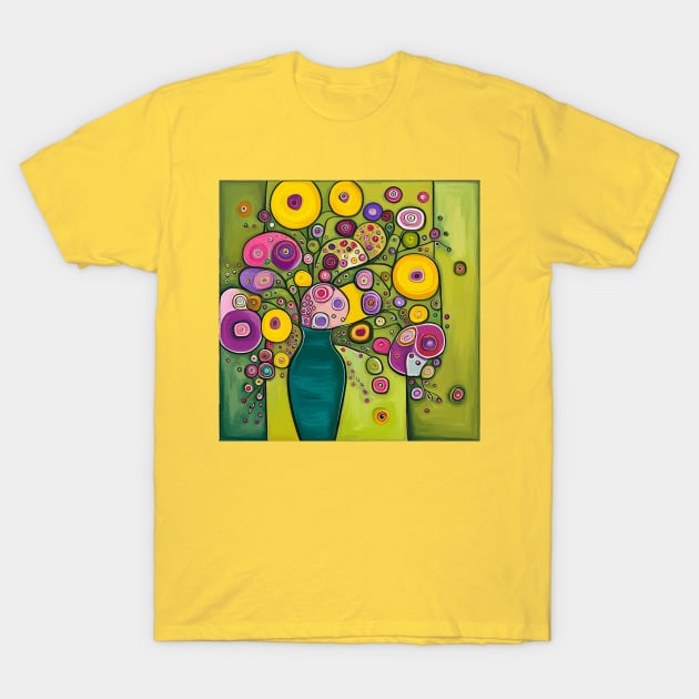 Cute Abstract Flowers in a Green Vase Still Life Painting T-Shirt by bragova